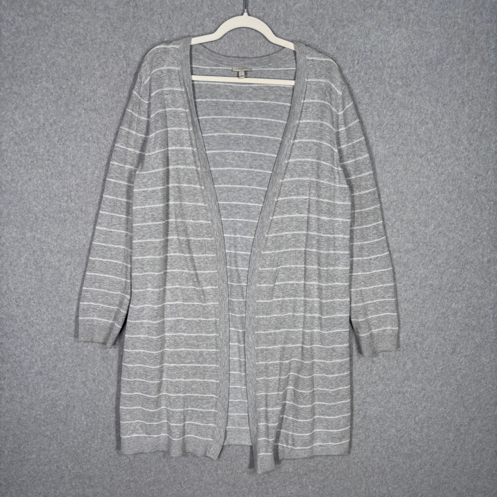 Talbots Cardigan Duster Sweater Large Crochet Trim Thin Stretch Lounge Comfy
